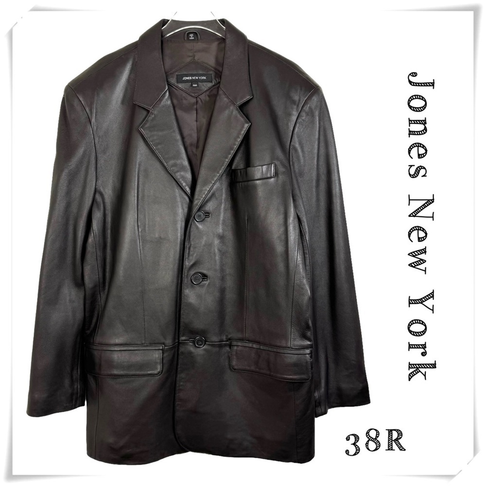 Jones New York Button up Classic Leather Jacket Coat in Brown Size 38